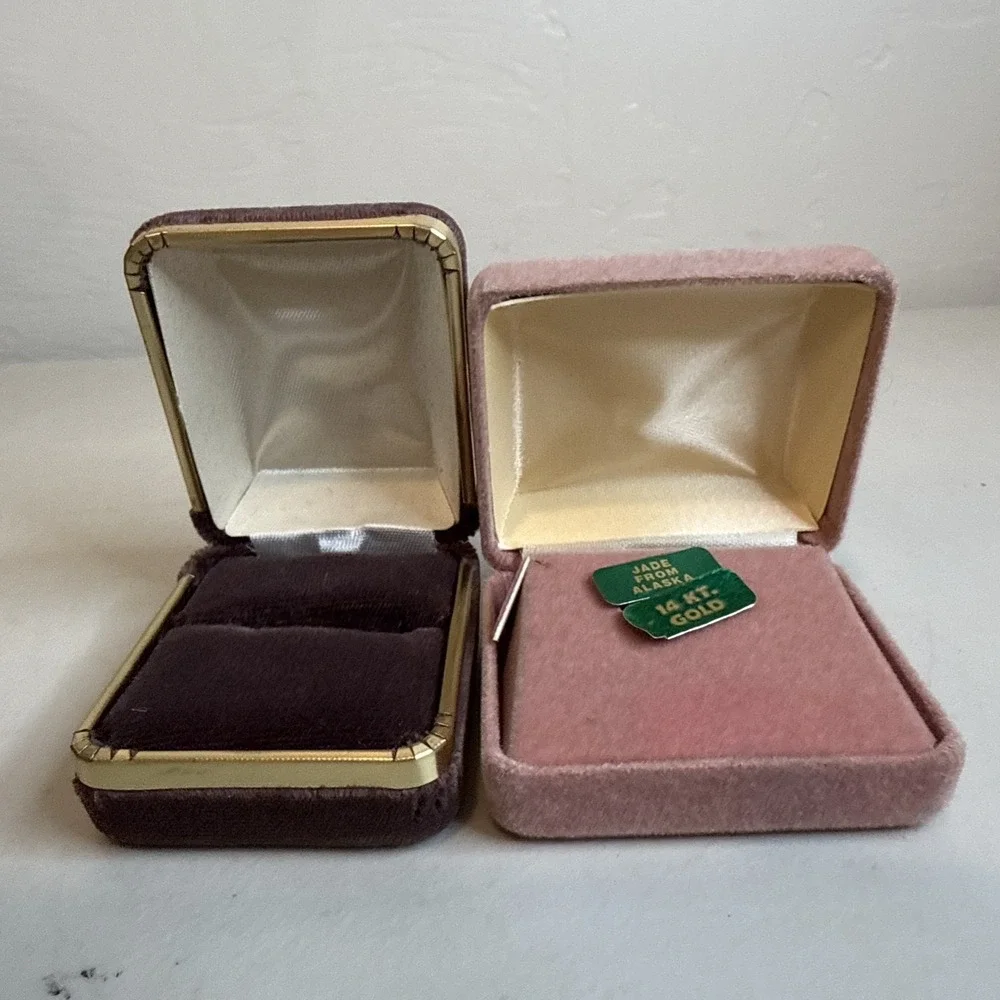 Lot2 VTG Velvet Ring Box Set Mauve Pink Pastel MCM Proposal Wedding Photo Prop